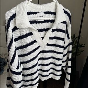 Aerie Striped Sweater - Navy and White